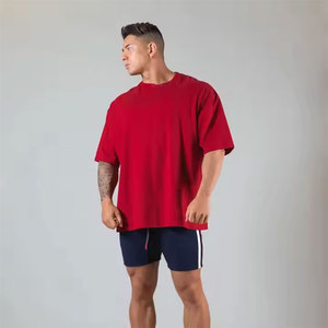 Venta al por mayor hombres Regular Fit 100% algodón lona tela transpirable secado rápido camiseta Drop-Shoulder Street moda Gymwear - Product Image 2