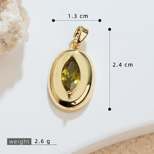 Оптовая продажа, латунный Овальный кулон с камнем <span class=keywords><strong>Marquise</strong></span> <span class=keywords><strong>CZ</strong></span>, простой геометрический Шарм для изготовления ювелирных изделий ожерелья - Product Image 4