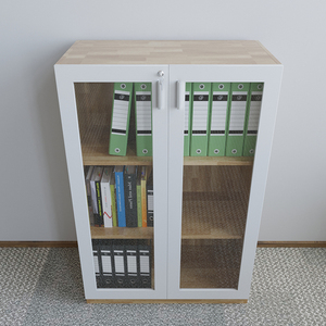 Modern 3-Tier Metal Storage Cabinet with Glass Doors and Lock 80x40x120cm Rubber Wood THS68015 Office Filing Cabinet - Product Image 2