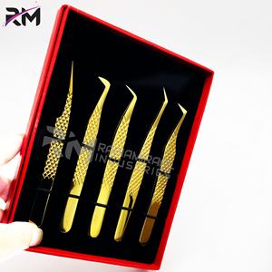 Ensemble de pinces à cils en acier inoxydable Plasma or RMI Full Shin / Diamond Grip /5/2/1 pince à épiler dans un emballage de boîte de carte noire - Product Image 2