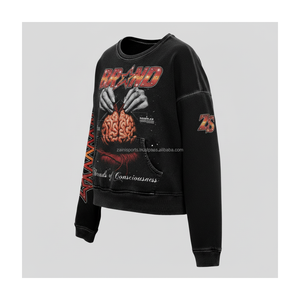 Sudadera de mezcla de algodón Heavyweight 320 GSM, forro polar interior Ultra suave, negro, logotipo personalizado, sudaderas básicas con bordado de pantalla DTG - Product Image 3