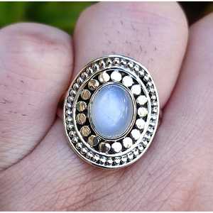 925 Sterling Silver Handmade Boho <b>Statement</b> <b>Ring</b> Natural Moonstone Oval Romantic High Birthday Anniversary Gift for Women - Product Image 1