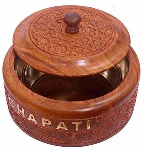 Bol à soupe chaude et à nourriture en bois fait à la main avec couvercle Casserole de service Chapati polie de Falak World Export - Product Image 3