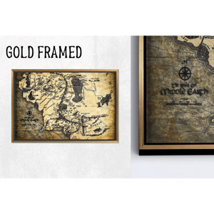 Obra de arte impresa en lienzo: Mapa de la Tierra Media en estilo vidrio templado, lienzo con marco dorado 1P - Product Image 1