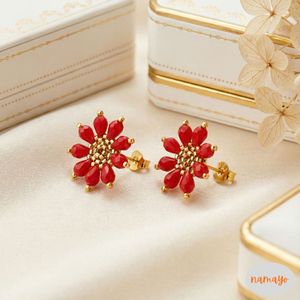 ต่างหูรูปดอกไม้ Namayo Sunfire Rosette ชุบทอง 24K สำหรับผู้หญิง สไตล์ลำลอง/สปอร์ต เหมาะสำหรับงานแต่งงาน - Product Image 2