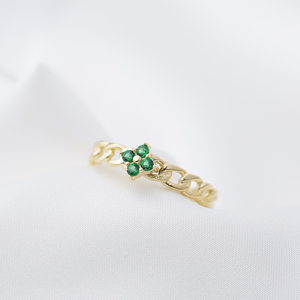 Tiny Flower Charm Emerald Zircon Stone Braid Design Adjustable Ring Turkish Handmade 925 Sterling Silver Jewelry - Product Image 2