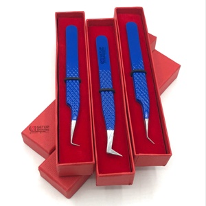 Pince à épiler professionnelle en acier inoxydable pour extensions de cils, 90 degrés, revêtement en poudre bleue, 10 mm de longueur, vente en gros, haute qualité, durable - Product Image 1