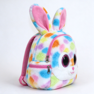 Unique plush Kids plush rabbit backpack, Cute <b>bunny</b> small backpack for girls, <b>Rainbow</b> spotted plush <b>bunny</b> bag - Product Image 6