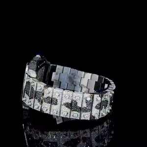 Reloj Mecánico Analógico de Acero Inoxidable de Lujo Personalizado, Esqueleto de Dos Tonos Negro y Blanco, Esfera de Cristal con Moissanita de Alta Calidad - Product Image 3