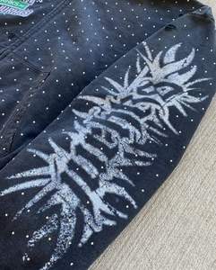 100% coton fermeture éclair à capuche surdimensionné Streetwear avec strass impression séchage rapide Anti-rides polaire hiver ODM tissu approvisionnement - Product Image 3