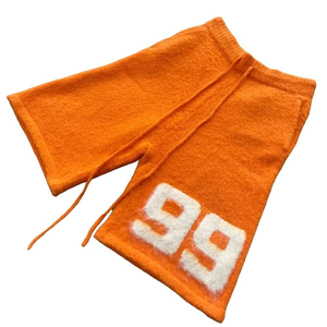 Diseñe sus propios pantalones cortos de punto peludos sueltos para hombres, prendas de punto de invierno con cordón, pantalones cortos de punto de mohair borrosos para hombres - Product Image 3