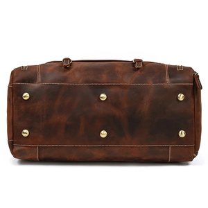 Genuine Leather Foldable Portable Weekender <b>Duffel</b> <b>Bag</b> with Zipper Closure Large Capacity Waterproof Detachable Strap for Travel - Product Image 2
