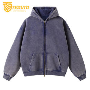 Sudadera con capucha de lavado de ácido púrpura para hombres, Sudadera con capucha de lavado de ácido transpirable anticontracción de algodón Original, sudadera con cremallera de lavado ácido informal - Product Image 1