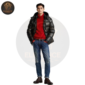 เสื้อแจ็คเก็ตพัฟเฟอร์แบบสั้นสำหรับผู้ชาย สไตล์สตรีทแวร์ สีดำล้วน รับสกรีนโลโก้และงานพิมพ์ เสื้อแจ็คเก็ตเบสบอลผู้ชาย - Product Image 4