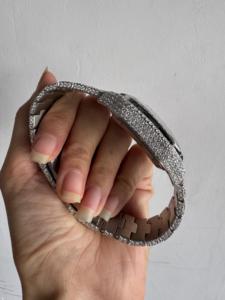 Unisex Hip Hop Moissanite Diamond Wrist <b>Watch</b> Fully Iced Gold Dial VVS Diamo Square Case Silver Band 41mm Analog Glass Dial - Product Image 3