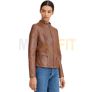 MAXFIT ENTERPRISES Veste en cuir de qualité supérieure pour femmes, toile marron respirante faite à la main, impression de logo personnalisé, pour un usage professionnel en hiver - Product Image 3