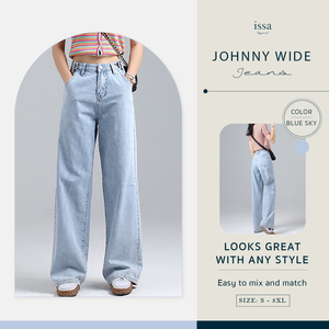 Johnny กางเกงยีนส์ขากว้างสำหรับผู้หญิง, กางเกงยีนส์ลำลองขาตรงไซส์ใหญ่พิเศษระบายอากาศได้ดีมีสไตล์ - Product Image 3