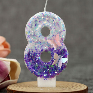 Vela con forma de número de mariposa degradada única, parafina hecha a mano para decoración de Pasteles de cumpleaños, suministro de fábrica para fiestas infantiles - Product Image 6