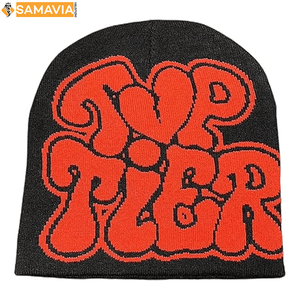 Bonnet en tricot jacquard avec lettre personnalisée Bonnet d'hiver chaud Logo OEM Streetwear Casquette tête de mort pour hommes femmes Vente en gros Bonnets - Product Image 1