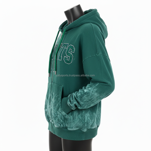 Premium Women Zip Hoodie 320GSM Soft Cotton Fleece Green <b>Tie</b> Dye Custom Rhinestone SPORT Logo Stylish Wear <b>zipper</b> basics hoodies - Product Image 3
