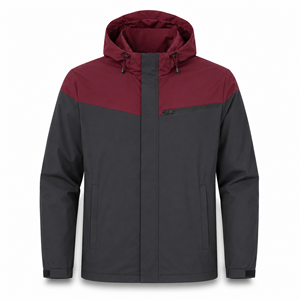 Veste coupe-vent à capuche personnalisée pour homme, bordeaux anthracite, légère, imperméable, en polyester et élasthanne, pour l'extérieur, colorblock, OEM privé - Product Image 1