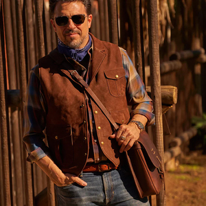 Chaleco de cuero marrón multibolsillo de diseño personalizado al por mayor para hombre de alta calidad y bajo precio - Product Image 2