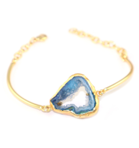 Bracelet en chaîne réglable plaqué or 22 carats avec pierre précieuse en forme de tranche de druse de style vintage pour filles, vente en gros en vrac en provenance d'Inde - Product Image 1