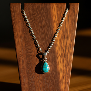 <b>Top</b> Grade 925 Sterling Silver Dainty <b>Chain</b> 18K <b>Gold</b> Drop Shape Pendant Bohemian Natural Turquoise Healing Crystal Stones Gift - Product Image 3