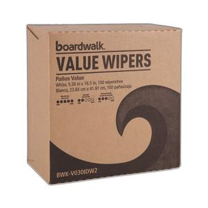 Boardwalk BWK-V030IDW2 9.33 pulgadas. X 16.5 pulgadas Paños de Limpieza Blancos DRC en Paquetes Dispensadores de 100 Unidades, 9 Paquetes/Caja - Product Image 1