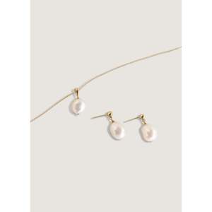 Baroque <b>Pearl</b> Earrings & Necklace Stack 24K Gold Plated Elegant Bridal Fine Jewelry <b>Sets</b> for Wedding Occasions - Product Image 1