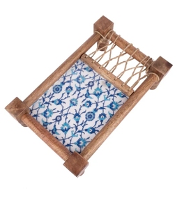 Cuna de madera rústica Charpai Khaat Khatiya Plato Bandeja para servir Vajilla Servir Premium Mango Madera Hogar Restaurante Cocina - Product Image 1