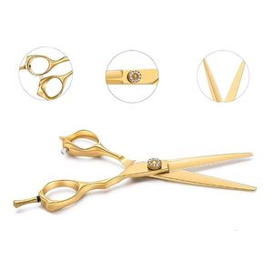 กรรไกรตัดผมชุบทอง440C แบบมืออาชีพจากญี่ปุ่นใบมีดสแตนเลสสำหรับช่างทำผมและสไตลิสต์ - Product Image 6