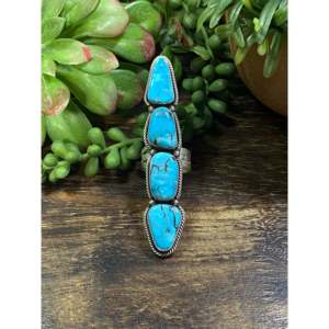 Kingman Turquoise Sterling Silver <b>Adjustable</b> <b>Ring</b> Size 8.5 Navajo Made - Product Image 1