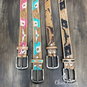 Factory Wholesale High Quality Western Style Hand <b>Tooled</b> Leather Belt for Girls & Boys Custom Designer Pin Buckle Belt for <b>Kids</b> - Product Image 1