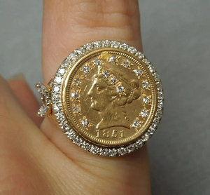 Anillo Vintage de moneda de 1851 dólares Moissanite de corte redondo chapado en oro amarillo de 14 quilates 3.00Ct - Product Image 1