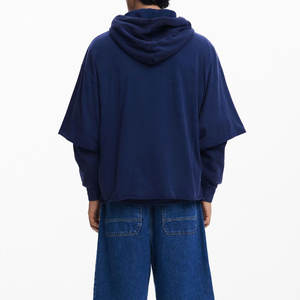 เสื้อฮู้ดแขนยาวสีพื้นแบบกำหนดเอง ดีไซน์ใหม่ ทรงโอเวอร์ไซส์ สวมใส่สบาย เสื้อฮู้ดแขนสองชั้นสำหรับผู้ชาย - Product Image 2