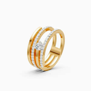 Anillo Apilable de Lujo Accesible con Cuatro Líneas de Diamantes Cultivados en Laboratorio, con 0.42 Ct |   En oro amarillo, blanco y rosa de 9 quilates - Product Image 2