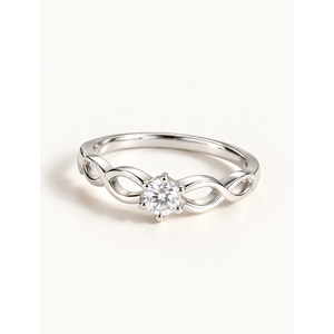 Bague solitaire infini plaqué or rose avec zircon cubique, sertissage griffe vintage, bijoux en cuivre - Product Image 1