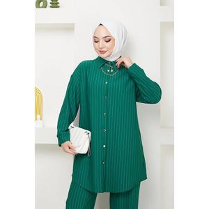 Tuta da donna a righe Hijab modello in crêpe Set 2 pezzi-smeraldo