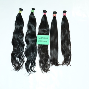 Venta al por mayor 100% Natural Virgin Black Curly Extensiones de cabello indio Raw Bulk Straight Cabello humano con la mejor calidad del vendedor de encaje - Product Image 1