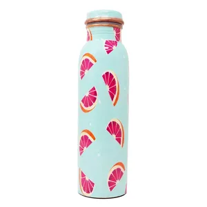ACUBE 500ml Extra Large Fancy Etched Logo Ayurvedic Water <b>Bottle</b> 100% Pure Copper Leak-Proof Direct <b>Drinking</b> 34 oz - Product Image 1