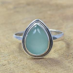 แหวนพลอยคาลซิโดนี925เงินสเตอร์ลิงรูปลูกแพร์พลอยคาลซิโดนีเดือนมีนาคมพลอยแฮนด์เมดเครื่องประดับของขวัญสำหรับคริสต์มาส - Product Image 5