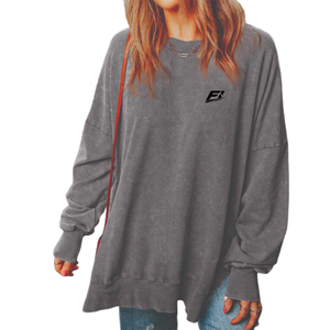 Sudadera Oversize de Cuello Redondo para Mujer, Hombros Caídos, Manga Larga, Gris, Estilo Casual, Pullover Relajado, Top Urbano, Venta al por Mayor B2B - Product Image 1