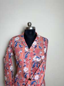 Top informal de algodón con estampado Floral Rosa Oral para mujer con decoración de botones de encaje Cuello tejido Sexy para Primavera Verano Otoño Invierno - Product Image 4