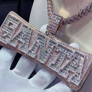 จี้เพชรโมอิสซาไนต์ทรงกลมและทรงบาแก็ตต์ 28 กะรัต เกรด VVS ชุบทอง สำหรับผู้ชายและผู้หญิง เงินแท้ 925 - Product Image 5