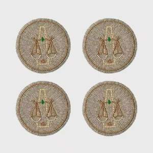 Multicolor Luxury Handmade Fine Dining <b>Coasters</b> <b>Gold</b> and Silver Beaded Mats & Pads with Metallic Glass Handmade Accents - Product Image 1