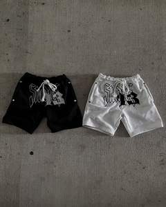 Bermuda vintage délavé à l'acide unisexe 100% toile de coton taille élastique respirant motif solide à séchage rapide - Product Image 1