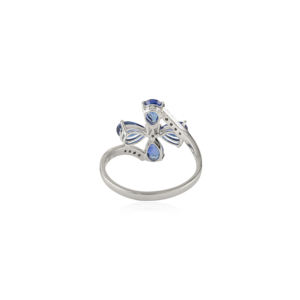 Anillo de Flores Fino con Zafiro Azul Natural y Diamantes en Oro Blanco de 14K, Diseño Único, Superventas, Ideal para Fiestas, Proveedor de Joyería - Product Image 6