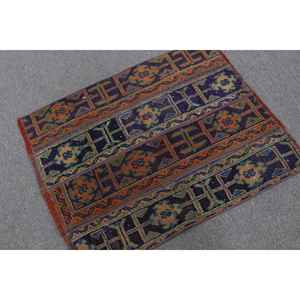 Alfombra Turca Vintage, Alfombra de 2.6x3.2 pies, Alfombra de Lana Ikat Azul - Product Image 1