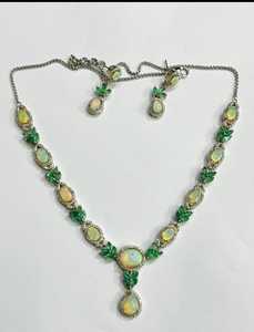 Collar elegante de Plata de Ley 925 con esmeralda de Zambia, Diamante de ópalo etíope chapado en rodio - Product Image 4